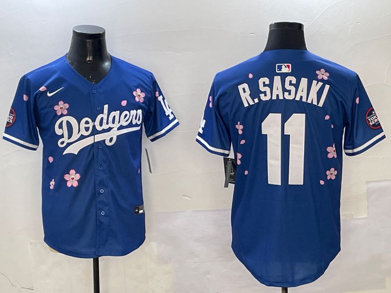 Men Los Angeles Dodgers #11 R.Sasaki Blue Sakura Edition 2025 Nike MLB Jersey style 9->los angeles dodgers->MLB Jersey